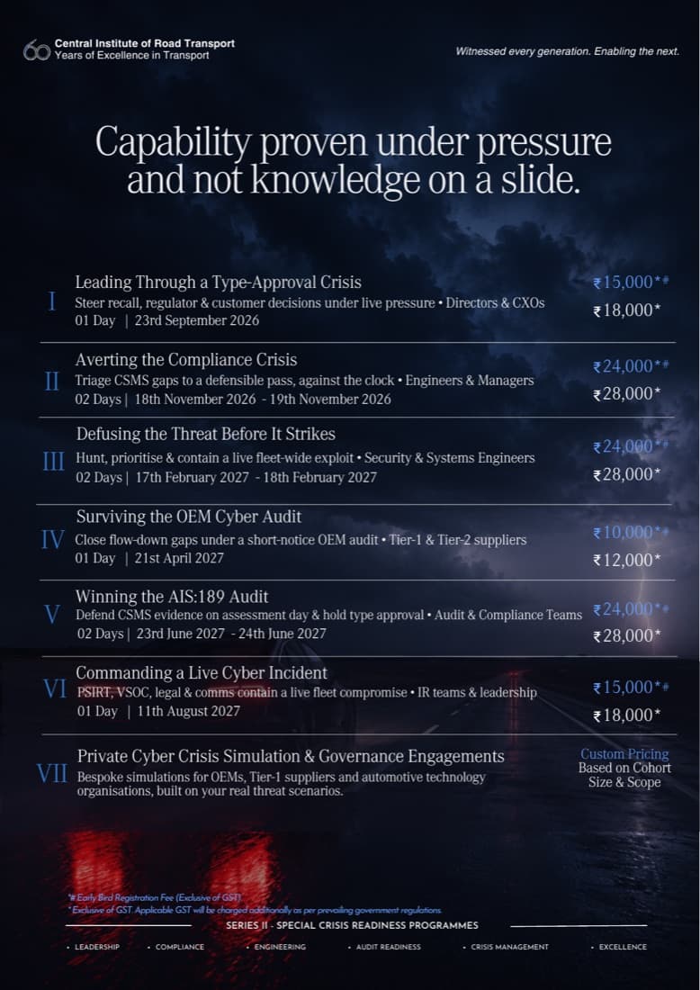 Series II — Special Crisis Readiness Programmes and dates